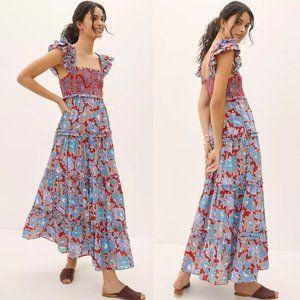 Anthropologie Love The Label Bouquet Smocked Maxi Dress NWOT $325